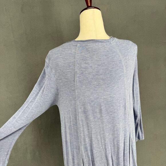 The Pyramid Collection Floral Embroidered 3/4 Sleeve V Neck Tunic M Blue Boho - Picture 8 of 11